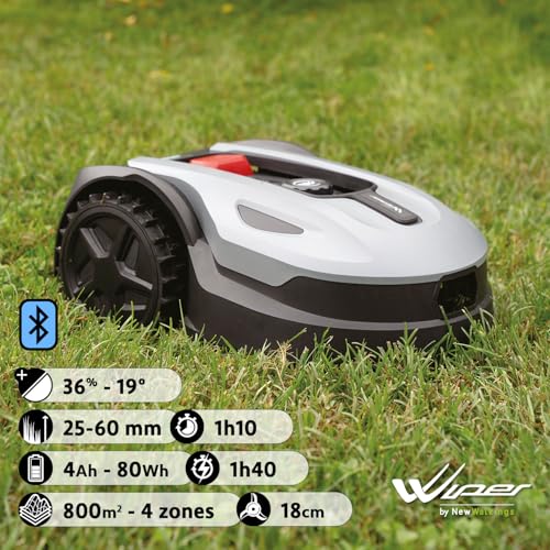 Robot cortacésped WIPER Pop-8S | 800m2 | 4 áreas gestionadas | Receptor Bluetooth | 3 Cuchillas | Sensor de Lluvia | Cable perimetral 170m | Altura de Corte Regulable de 20 a 60 mm