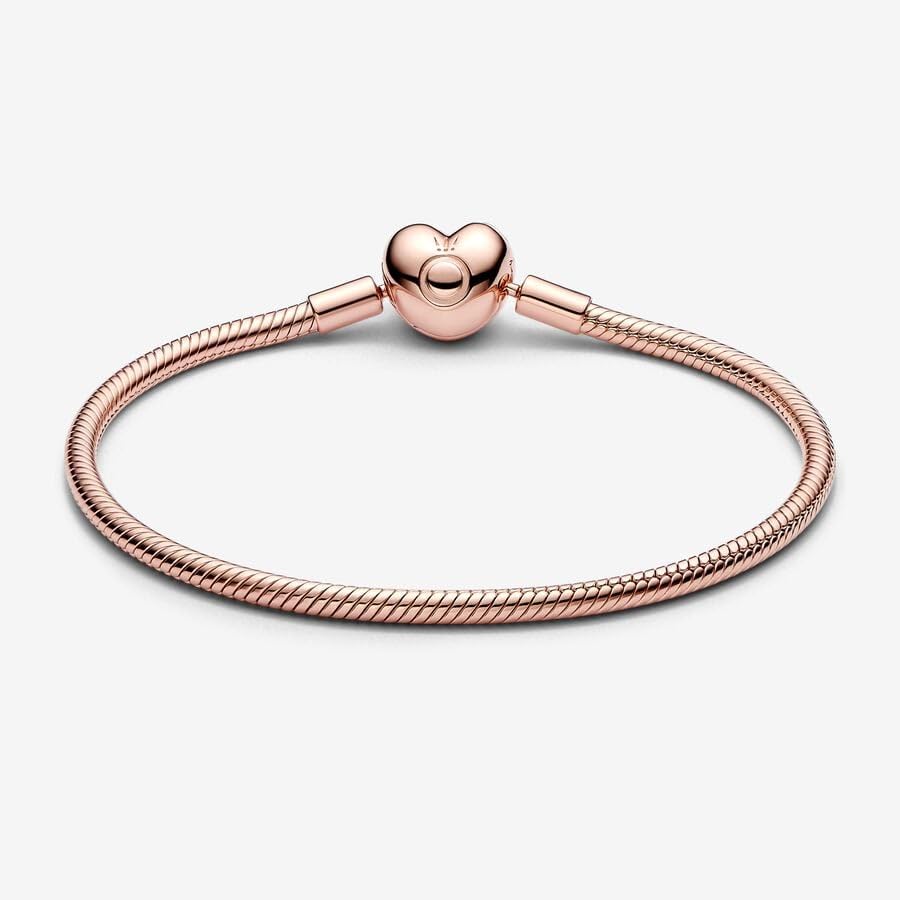 Pandora Pulsera chapada en oro rosa de 14 quilates con cierre de corazón 583050C00-21, 21 cm, Metal, Sin gemas