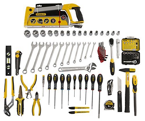 Stanley FMST1-75530-Maletín de herramientas con ruedas, reforzado con fibra de vidrio, estructura de acordeón, empuñadura telescópica con cubierta de goma. Incluye juego de herramientas de 104 piezas.