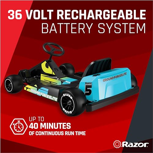 Razor Ground Force Elite - Go Kart Eléctrico para Niños 13+ con Marcha Adelante y Marcha Atrás, Velocidad Máxima de 14 mph, Autonomía de 40 Minutos, 350W con Batería de 36V 5Ah - Negro y Azul