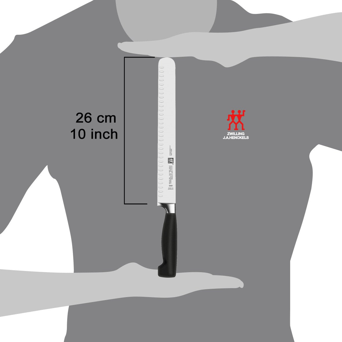 Zwilling 31081261 Cuchillo para jamón de cuatro estrellas con hueco, acero inoxidable especial, fusión especial, plástico, 25 cm, negro