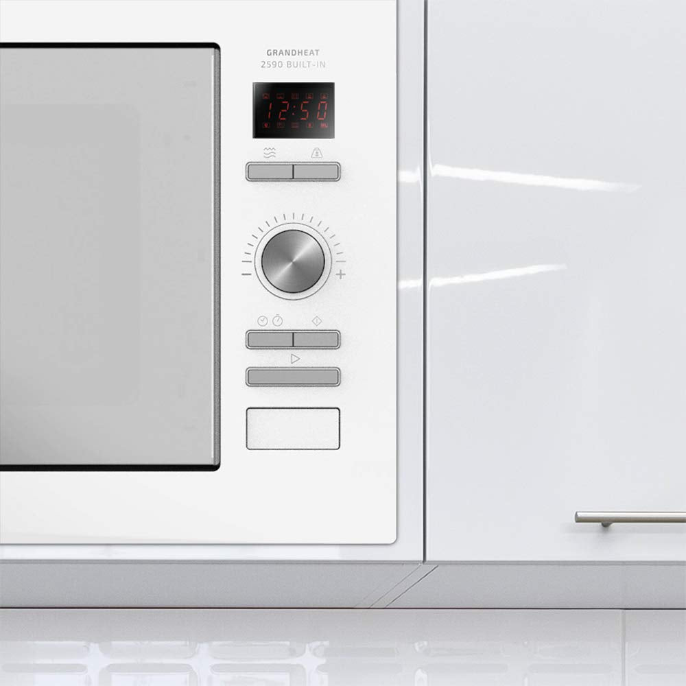Cecotec Microondas encastrable Digital GrandHeat 2590 Built-In White. Potencia 900 W, Integrable, 25 litros, Grill 1000 W, 8 Funciones preconfiguradas, Temporizador