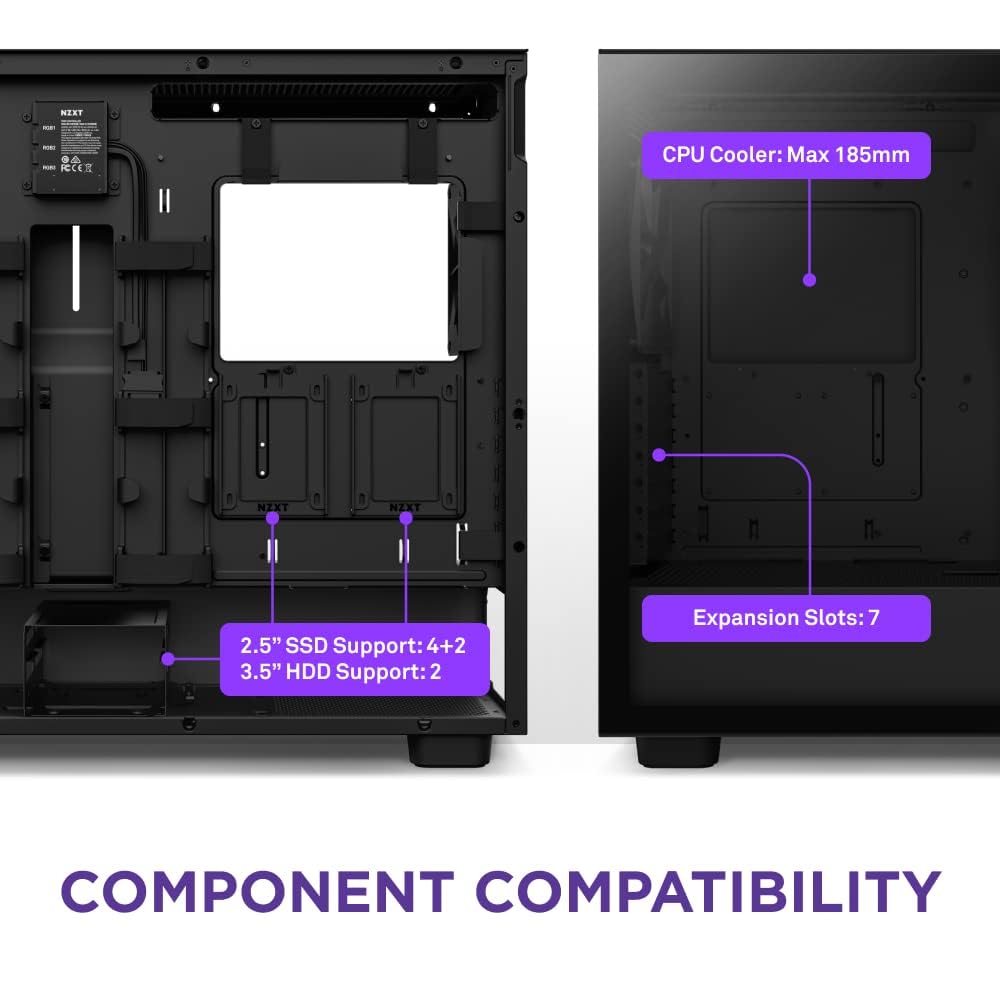 NZXT H7 Elite - CM-H71EB-02 - ATX Mid Tower PC Gaming Case - Puerto USB tipo C de E/S frontal - Panel lateral de vidrio templado de liberación rápida - Negro (2023)
