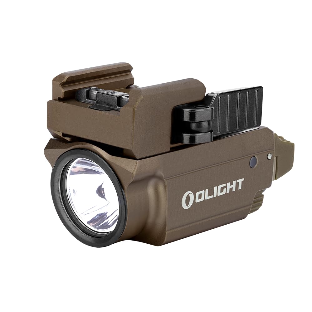 OLIGHT Baldr Mini Linterna Potente con Puntero de Haz Verde Ajustable 600 LΓΊmenes 130M 3 Modos con Riel Ajustable para Caza Compatible con Picatinny Rail y GL (Desert Tan)