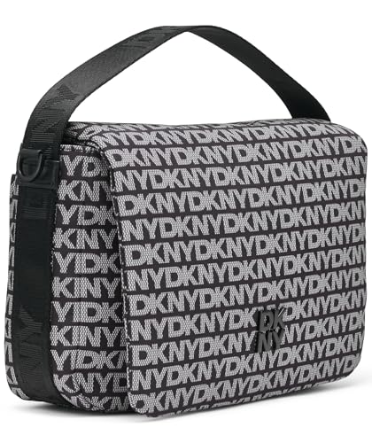 DKNY Hombros con solapa para mujer, 100% poliéster con ribete de poliuretano, logotipo negro y negro, Logotipo negro y negro