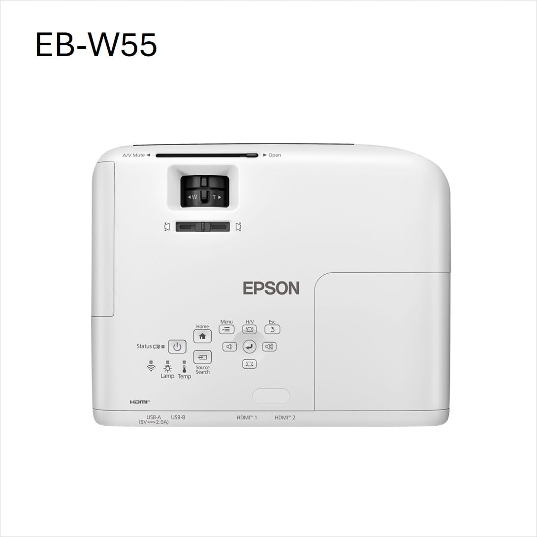 Proyector EB-W55 económico WXGA con lámpara, Wi-Fi Incorporado, 2 Puertos HDMI, tamaños de Imagen sobre Pantallas de hasta 320″ y luminosidad de 4000 lúmenes