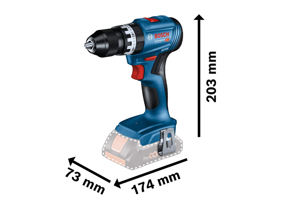 Bosch Professional 18V System GSB 18V-45 - Taladro percutor a batería (45 Nm, 1900 rpm, sin batería, en caja), Azul
