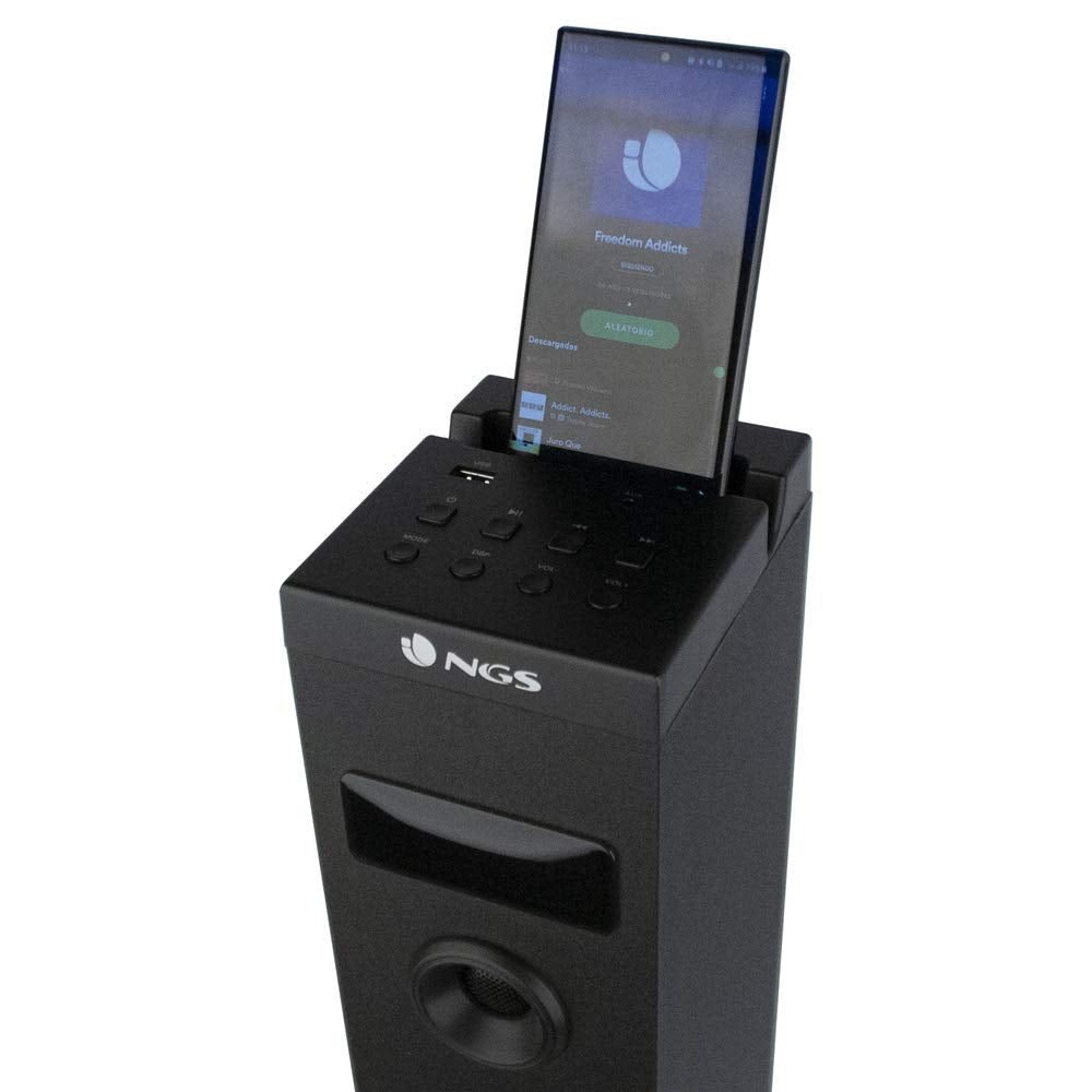 NGS Sky Charm - Altavoz de Torre, Bluetooth de 50W con Mando a Distancia, Entrada Óptica, USB, Radio FM y Entrada AUX, Color Negro