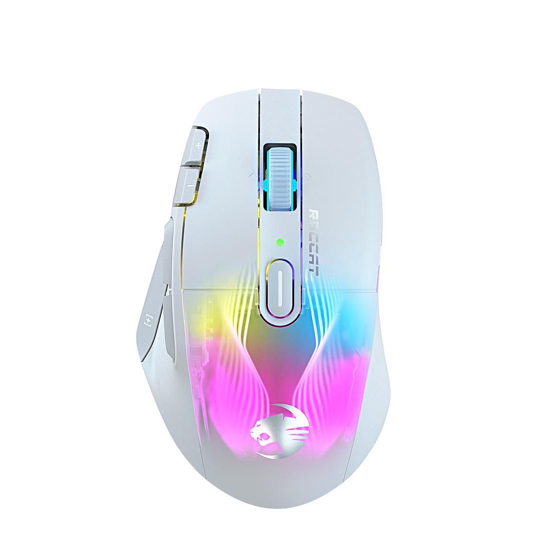 Roccat Kone XP Air - Ratón de Juego inalámbrico, 29 comandos programables y luz AIMO RGB, Rueda 4D, Blanco, ROC-11-446-02