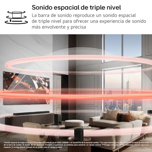 LG SG10TY - Barra de Sonido Inteligente, 420W, 3.1 Canales, Sonido Envolvente Dolby Atmos y DTS, Amplia Conectividad, Bluetooth, USB, Entrada Óptica, Negro