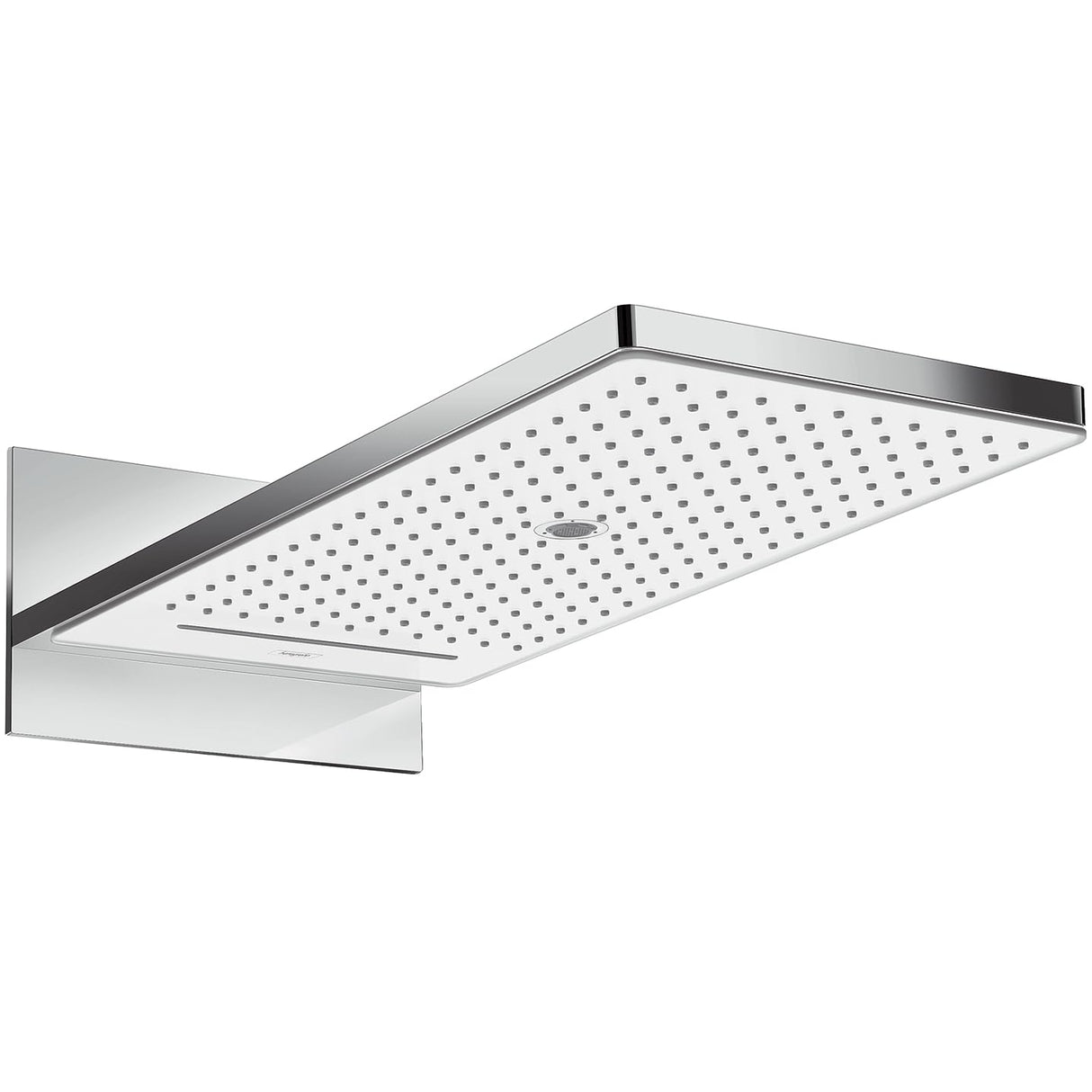 hansgrohe Rainmaker Select - rociador de ducha con conexión a pared, ducha fija rectangular (586 x 258 mm), cabezal de ducha lluvia 3 tipos de chorro para conexión pared, blanco/cromo, 24001400