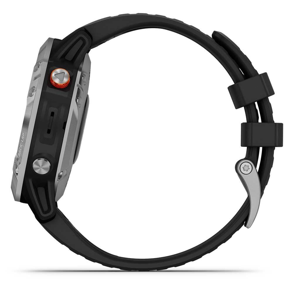 Garmin fēnix 6 Solar - Reloj multideporte avanzado con GPS y carga solar, Plateado con correa negra, Grande