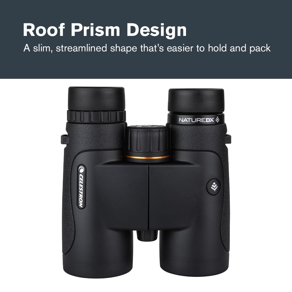 Celestron 72323 Nature DX 10x42: prismáticos para Exteriores y para observar Aves, con Revestimiento múltiple Completo y prismas BaK-4, Carcasa revestida de Goma y Resistente al Agua y el vaho