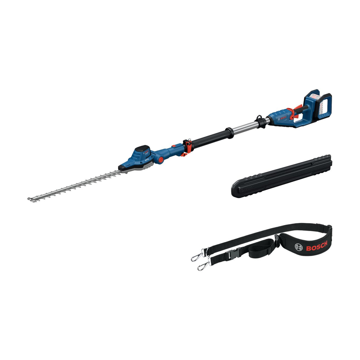 Bosch Professional 18V System sierra de bastón telescópico GHE 18V-50 TP (bastón telescópico de 2,5 m, 3400 carreras por minuto, apertura de dientes de 23,5 mm, correa de hombro incl., sin batería)