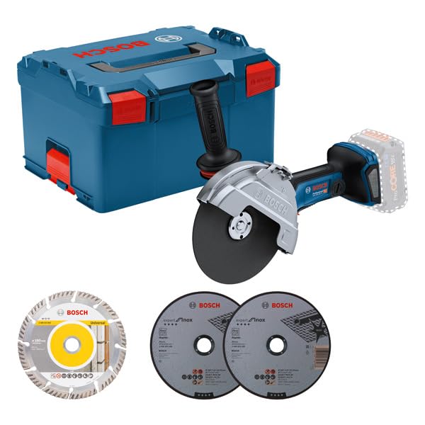 Bosch Professional BITURBO Amoladora a Batería GWS 18V-180 P (Ø 180 mm, Profundidad de Corte 230 mm, Interruptor PROtection, Incl. 2 Discos de Corte, 1 Disco de Diamante)