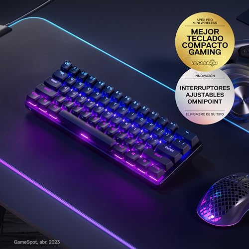 SteelSeries Apex Pro Mini Wireless Teclado gaming HyperMagnetic - El teclado más rápido del mundo - Factor de forma compacto 60 % - Teclas PBT - Bluetooth - 2,4 GHz - USB-C – Teclado inglesa (QWERTY)