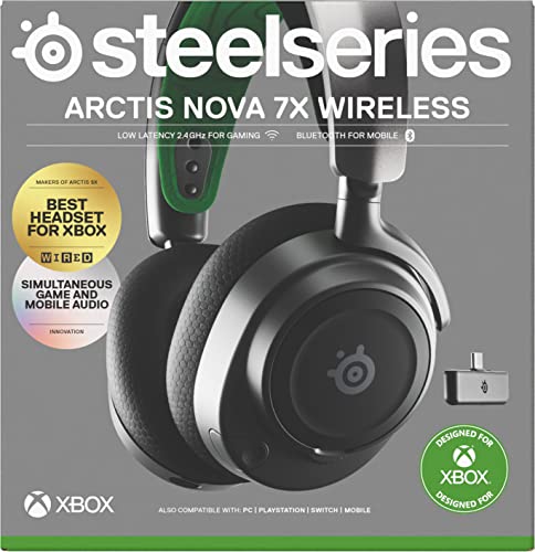 SteelSeries Arctis Nova 7X Wireless - Cascos Xbox Inalámbricos - Controladores magnéticos de neodimio - 2,4GHz + Bluetooth - 38h de batería - Micro ClearCast Gen2 IA - Xbox, PS5, PC, móvil