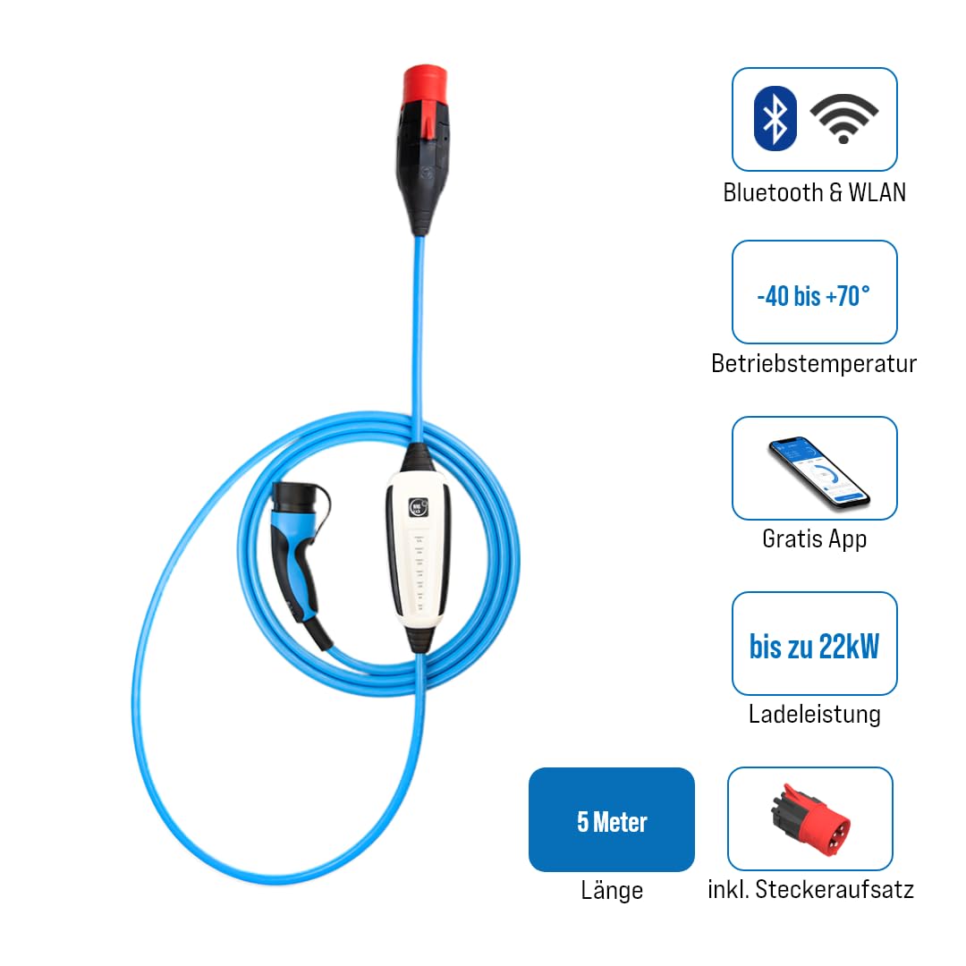 NRGkick 32 A 5 m estándar, Incluye Conector de 32 A de 5 Polos, Potencia de Carga de hasta 22 kW, sin instalación, Caja de Pared Flexible