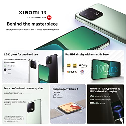 Xiaomi 13 5G - Smartphone de 12+256GB, Pantalla de 6.36” AMOLED de 120Hz, Snapdragon 8 Gen 2, Cámara Leica de 50MP, Carga de 67W, 4500mAh, Negro (Versión ES + 3 años de garantía)