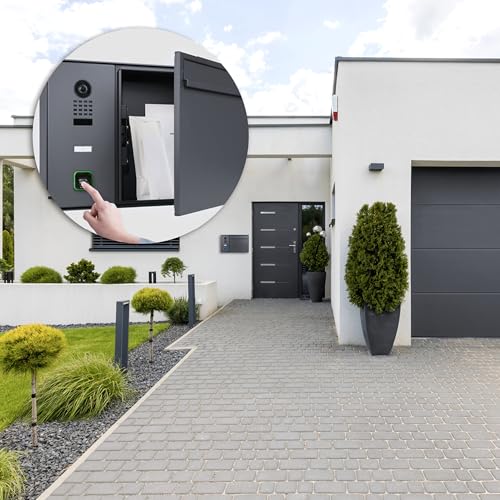 Hello - Buzón con Sistema de videoportero IP DoorBird D1100E y ekey sLine Fingerprint – Buzón Inteligente, Apertura por Dedo, Empotrado, Montaje Empotrado, Acero Inoxidable, Gris Antracita Mate RAL