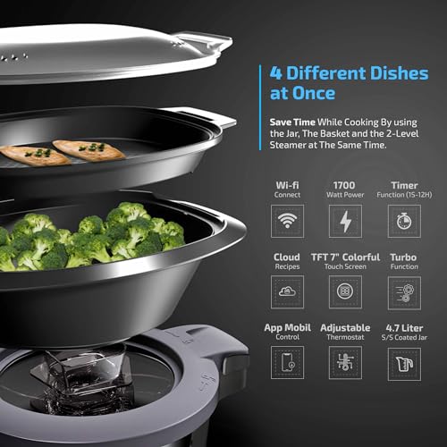 Zilan RUBY Thermorobot, Robot de Cocina Multifunción Wi-Fi, 18 Funciones, pantalla táctil TFT a color de 7", Báscula integradar, control mediante aplicación, 4,7 L,1700W