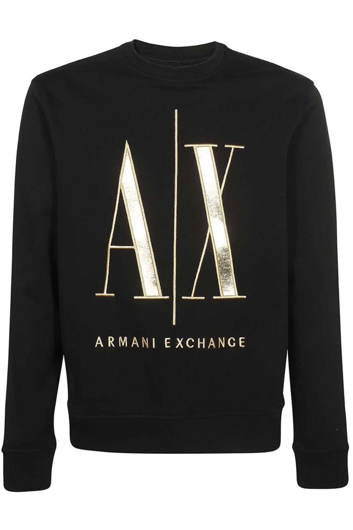 Armani Exchange Icon, Maxi Front Logo, Crew Neck, Sudadera de los Hombres, Black, Small