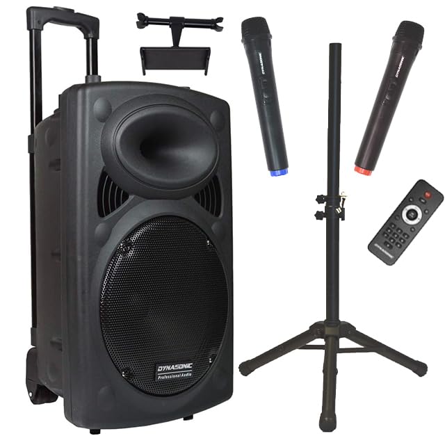 DYNASONIC - DYNAPRO 15 Plus (3ª Generación Pack Tripode) Altavoz Bluetooth Portatil Profesional, Altavoz Bluetooth Potente 1000W 2 microfonos Karaoke, Soporte Tablet y tripode UHF