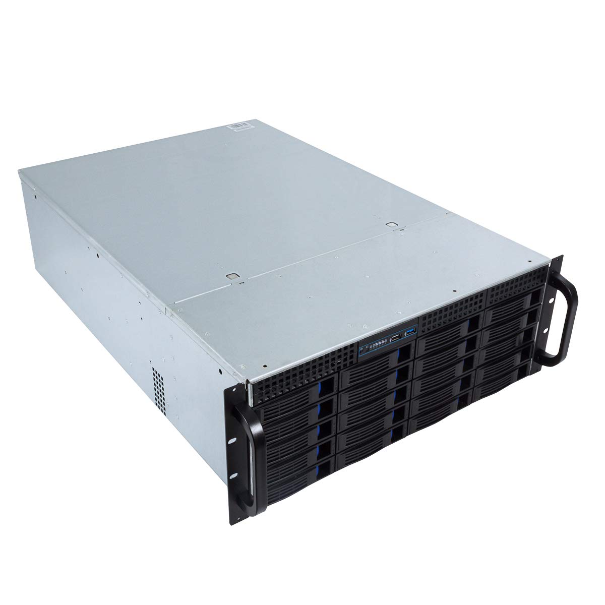 UNYKAch Caja Rack 19" 4U Hot Swap (Sustitución de Bahías en Caliente) HSW4520 ATX, 20 Bahías, para Discos de 3,5″ o 2.5”, 3 Ventiladores de 120 mm y 2 de 80 mm, 1 USB 2.0 y 1 USB 3.0