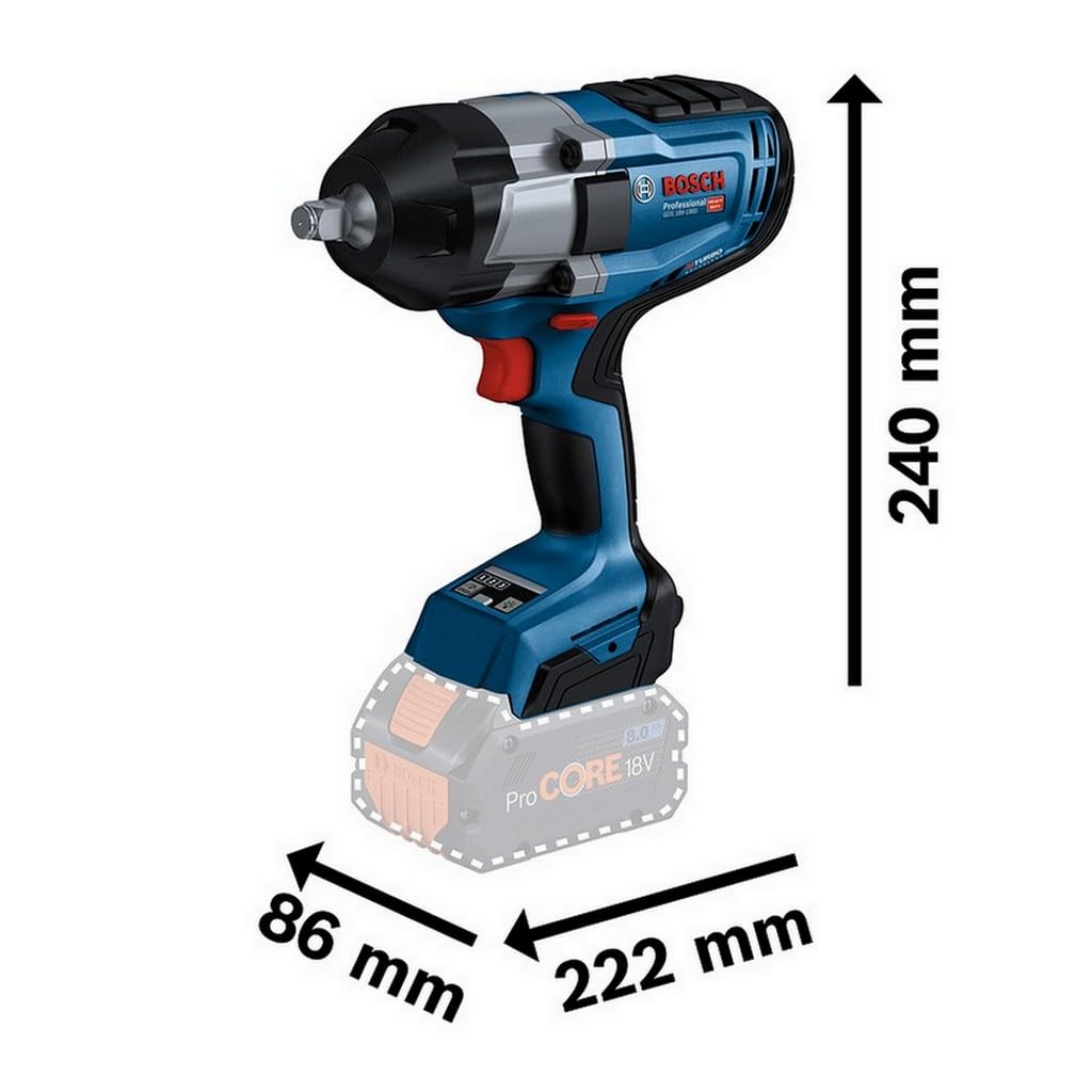 Bosch Professional BITURBO GDS 18V-1000 - Atornillador de impacto a batería (Brushless, 18V, 1000 Nm, tornillos hasta M24, sin batería, en caja)