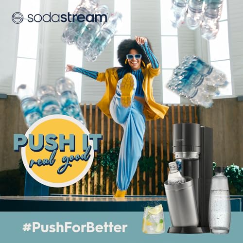 SodaStream Juego de pulverizadores DUO Comfort con cilindro de CO2, 2 botellas de cristal de 1 L, 2 botellas de plástico de 1 l aptas para lavavajillas y soporte para botellas sitólico, altura: 44 cm,