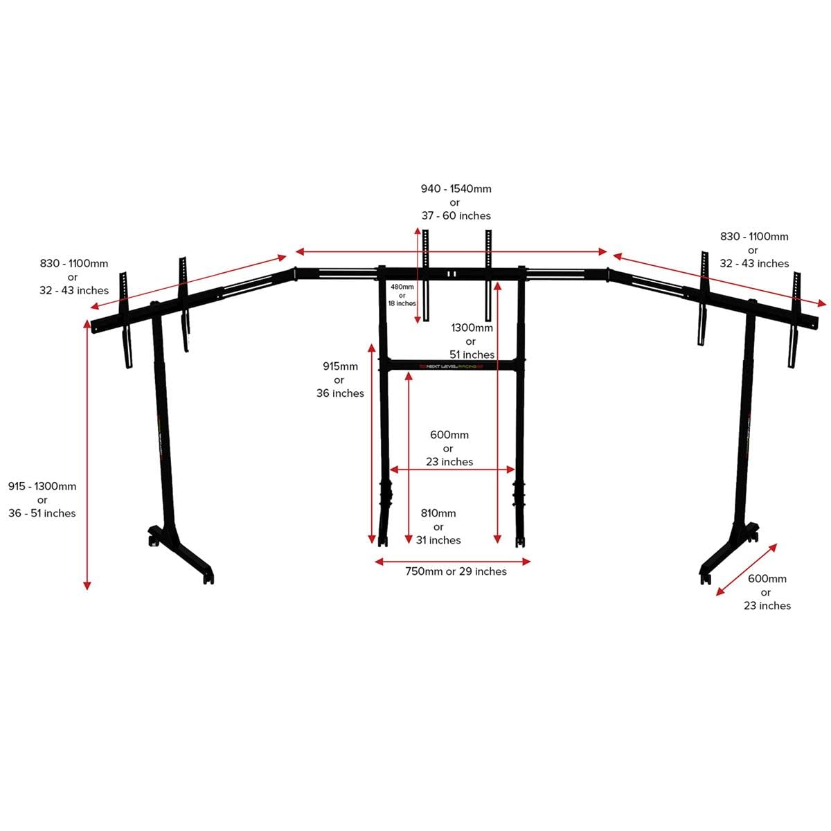 Next Level Racing Free Standing Triple Monitor Stand, Negro