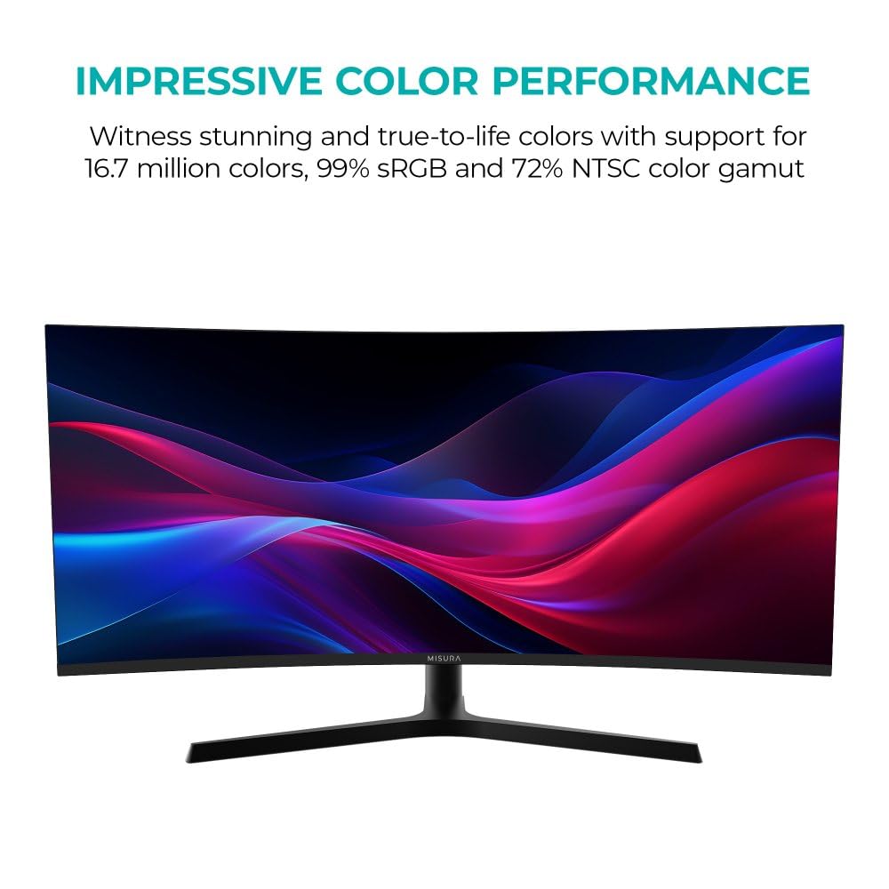 MISURA | Monitor Gaming 34" Curvo | 165 Hz | UW QHD, 21:9 | 1ms | HDR | FreeSync, GSync, Overdrive, Flicker Free | HDMI*2, DP | 4000:1 | Pip & PBP | Luz de respiración RGB | VESA - EG34RWA