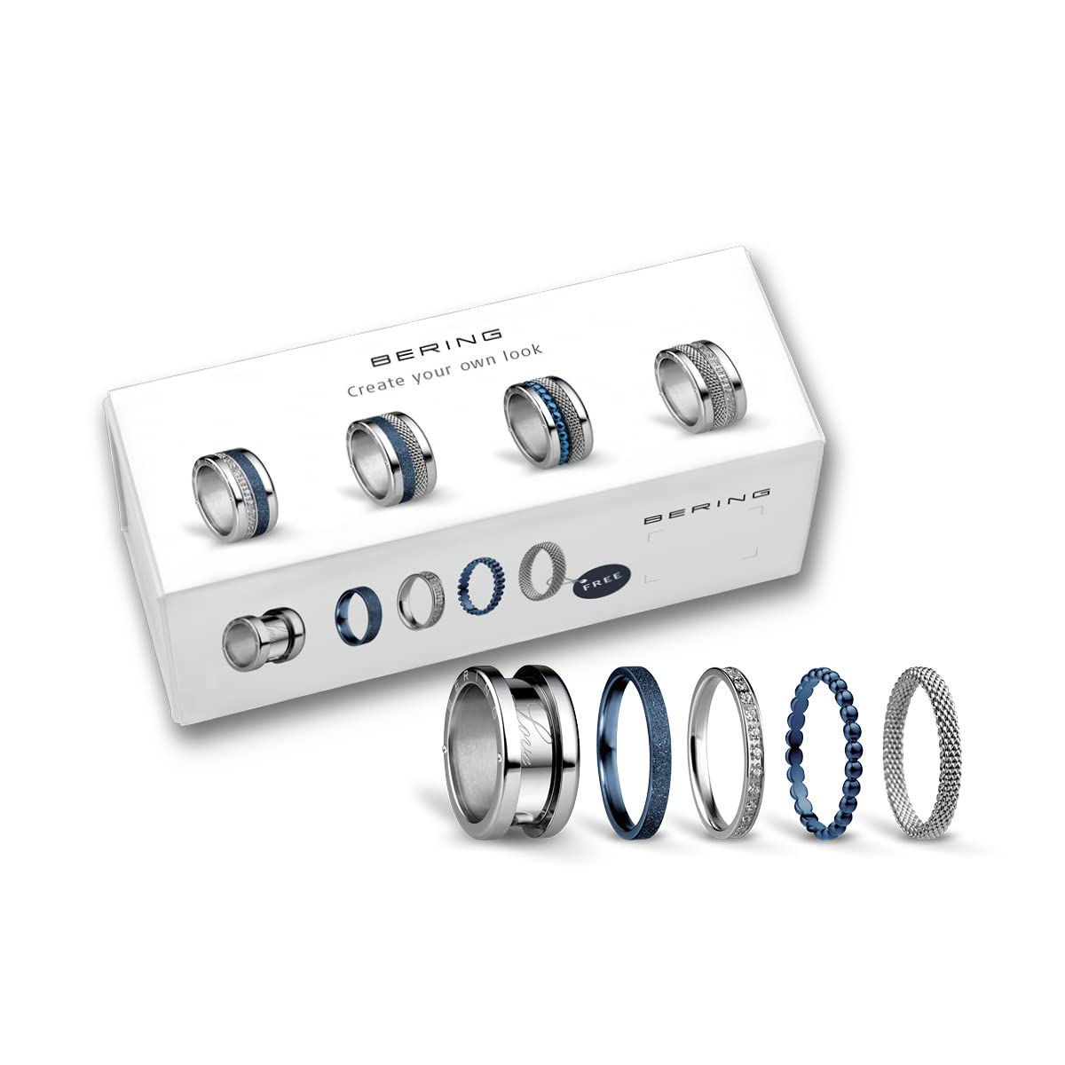 BERING Arctic Symphony Collection Symphony-Set-A 8 Anillo para mujer de acero inoxidable con acabado en plateado brillante