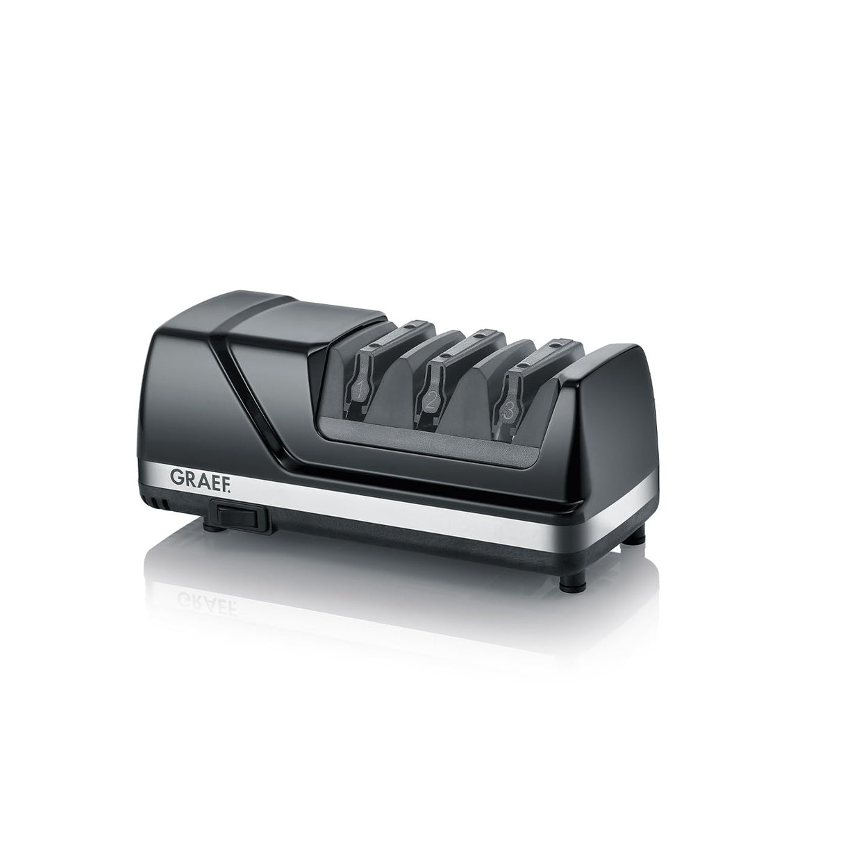GRAEF CX125 Afilador eléctrico 3 niveles, ángulo 15°, recubrimiento de diamante, para cuchillos de cocina, caza, industriales y dentados, hojas ultra afiladas, negro