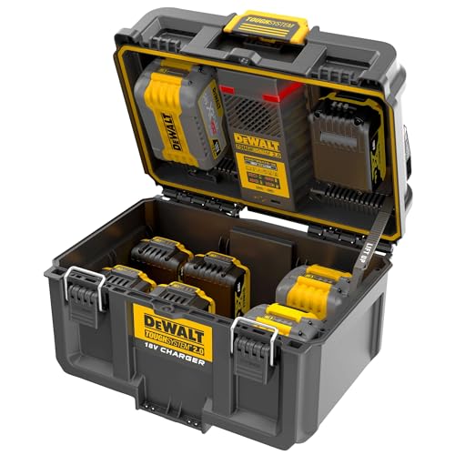 DEWALT DWST83471-QW - Caja de carga de baterías ToughSystem 2.0, 18V y FlexVolt, Carga USB, Indicador de carga, Carga simultánea de 2 baterías, Se entrega sin baterías