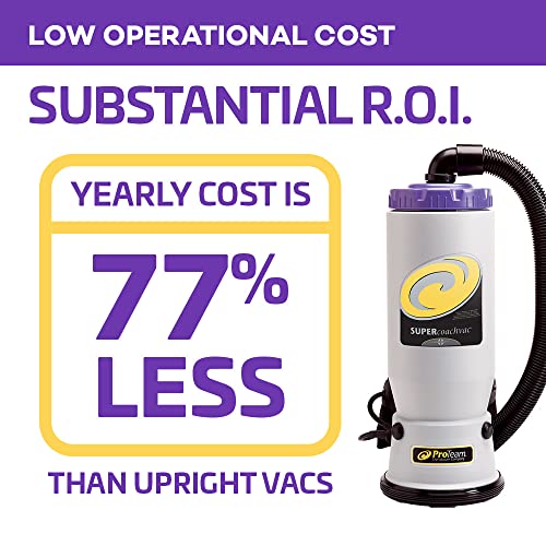ProTeam Super QuarterVac Aspirador de Mochila Comercial con filtración HEPA de Medios-Longitud ajustable-12 Bolsas de Filtro adicionales, Gris