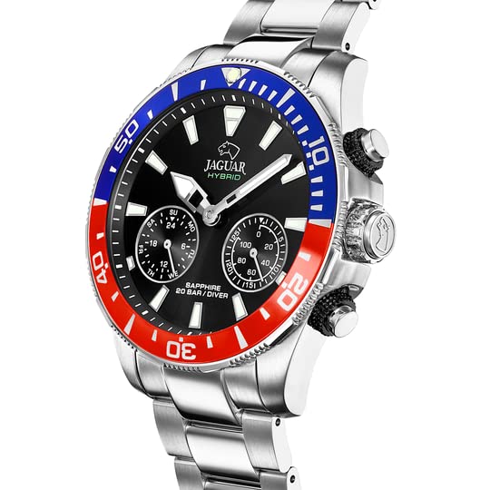 JAGUAR Reloj Modelo J888/4 de la colección Connected, Caja de 45,7 mm Negro con Correa de Acero para Caballero