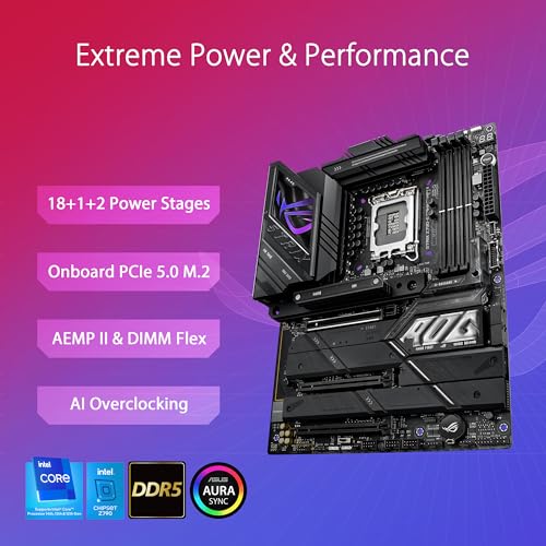 ASUS ROG Strix Z790-E Gaming WiFi II Intel Z790 Placa Base (LGA 1700 ATX, 18+1 etapas de Potencia, DDR5, 5 Ranuras M.2 con disipadores, PCIe 5.0, WiFi 7, USB 20Gbps y Aura Sync RGB)