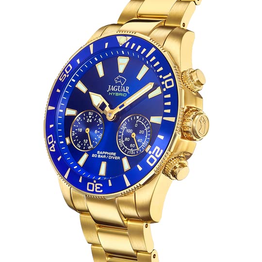 JAGUAR Reloj Modelo J899/2 de la colección Connected, Caja de 45,7 mm Azul con Correa de Acero Chapado para Caballero