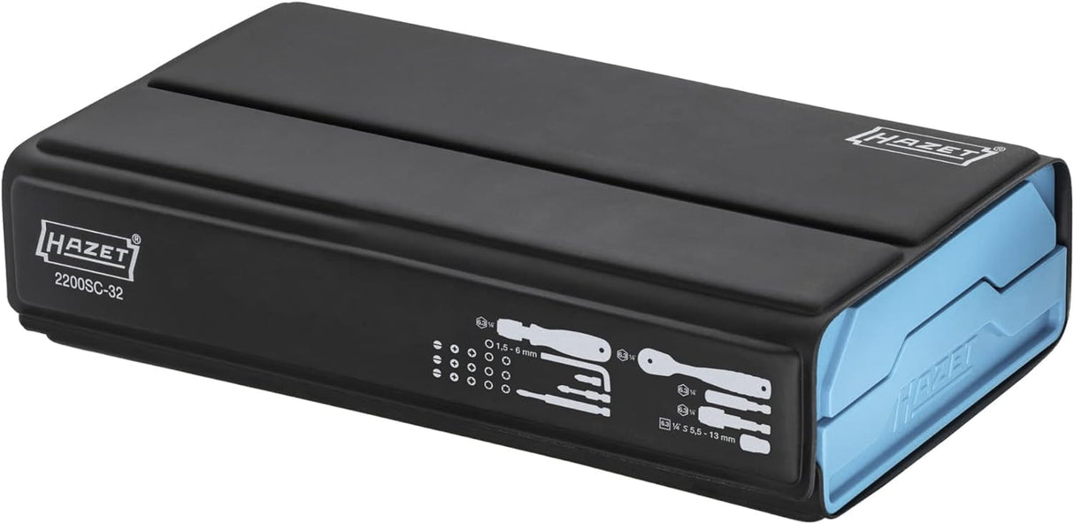 Hazet Juego de puntas Smartcase 2200SC-32, Juego de 59 piezas, accionamiento: hexagonal 6,3 (1/4 pulgada), muchas herramientas en el mínimo espacio para una mejor visión de conjunto