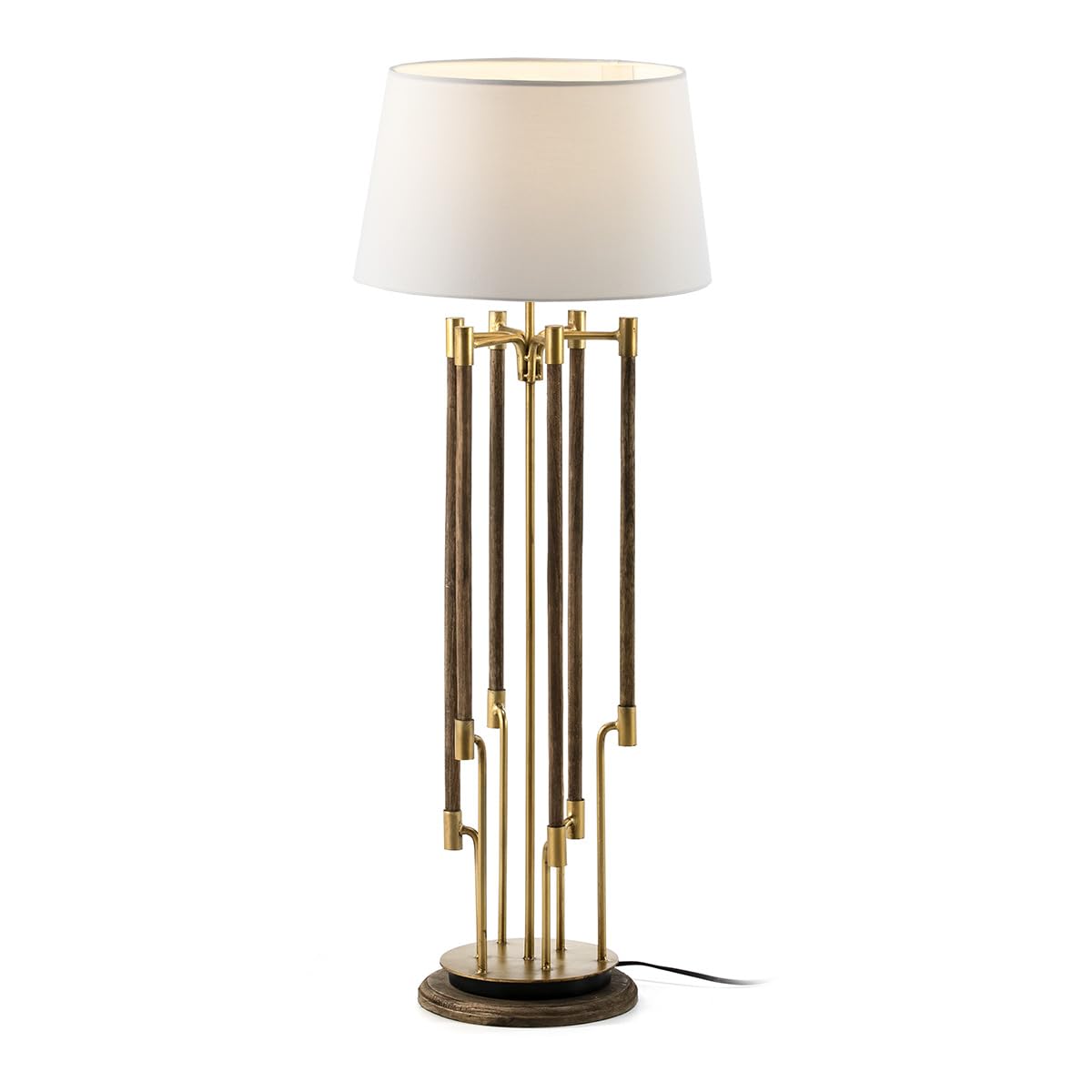 LAMPARA SOBREMESA 22X22X60 MADERA/METAL DORADO CON PANTALLA BLANCO