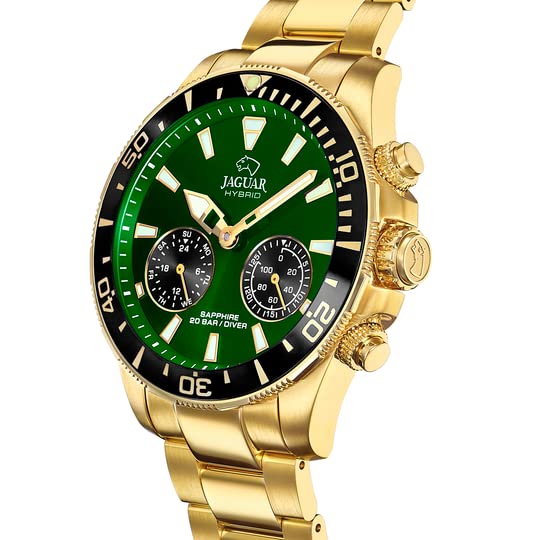 JAGUAR Reloj Modelo J899/1 de la colección Connected, Caja de 45,7 mm Verde con Correa de Acero Chapado para Caballero