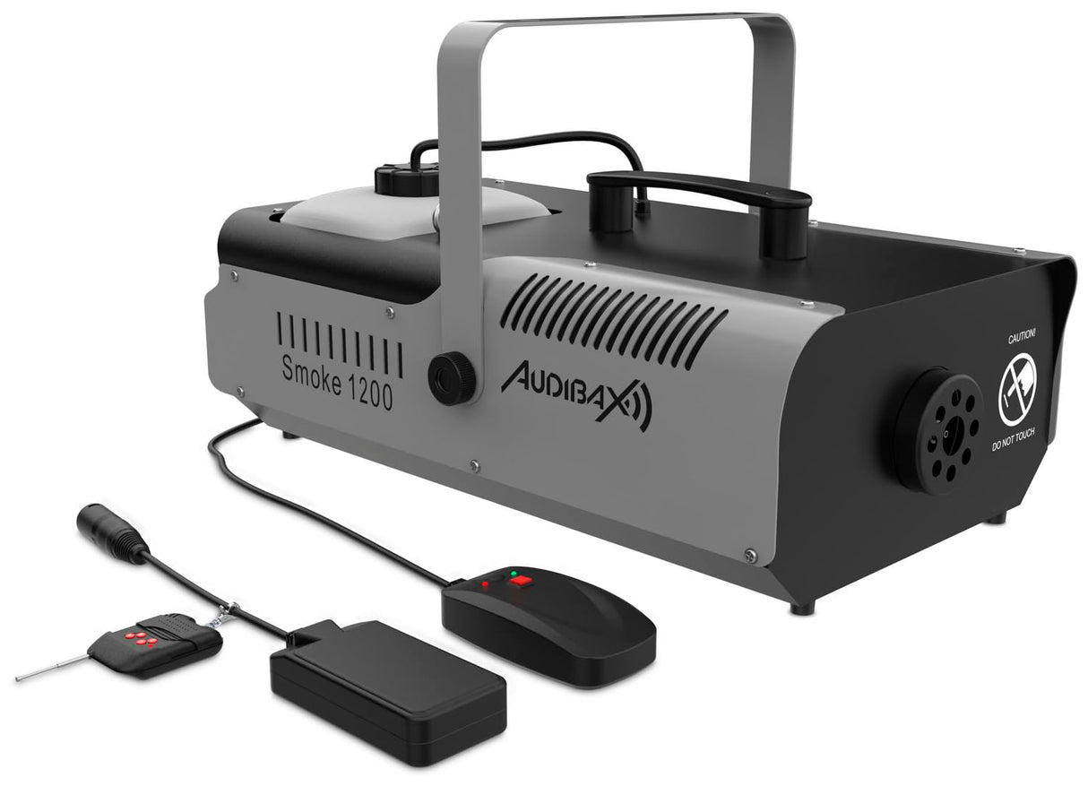 Audibax Smoke 1200 - Maquina de Humo para Fiestas - Maquina de Niebla con Mando a Distancia - Potencia de 1200W - Capacidad 2,3 L - Humo por Minuto de 295m3 - Calentamiento en 8 min