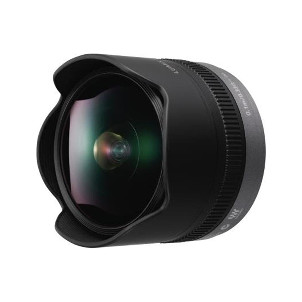 Panasonic LUMIX H-F008 - Objetivo Ojo de pez para cámaras de montura M4/3 (Focal 8 mm, F3.5, Lente Extra-Low dispersion), negro