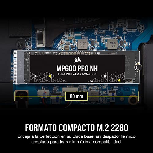 Corsair MP600 PRO NH 8 TB SSD PCIe Gen4 x4 NVMe M.2 - TLC NAND de Alta Densidad - M.2 2280 - Compatibilidad con DirectStorage - Hasta 7.000 MB/s - Sin Disipador de Calor - Negro