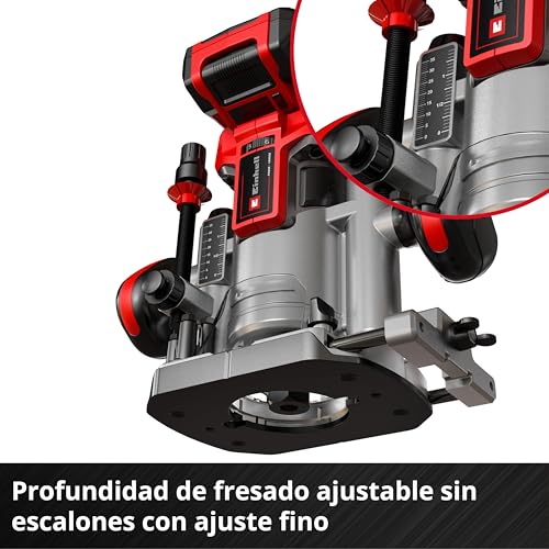 Einhell Professional Set de fresadora superior-de cantos con batería TP-RO Set 18 Li BL-Solo Power X-Change (18V, ajuste fino de profundidad de fresado, incl. accesorios+bolsa, sin batería)