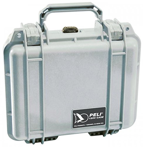 PELI 1200 Maleta fotográfica resistente al agua, al polvo y a los impactos, IP67 estanca e impermeable al polvo, 4L de capacidad, fabricada en EE.UU., con espuma personalizable, color gris