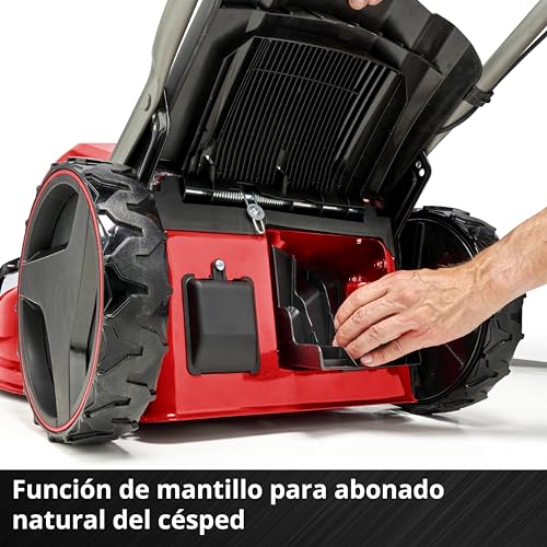 Einhell Kit cortacésped con batería GP-CM 36/52 S Li BL Power X-Change (36V, 52cm de Ancho de Corte, hasta 1200m2, sin escobillas, Cesta 65L, accionamiento de Ruedas, Incl. 4X5,2Ah + 2 Twincharger)