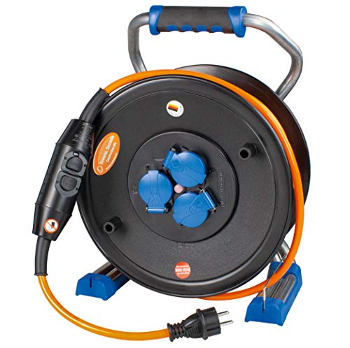 as - Schwabe Cable de extensión Naranja de 40 m con 3 enchufes de protección IP44, Fabricado en Alemania, Color Negro I 23829