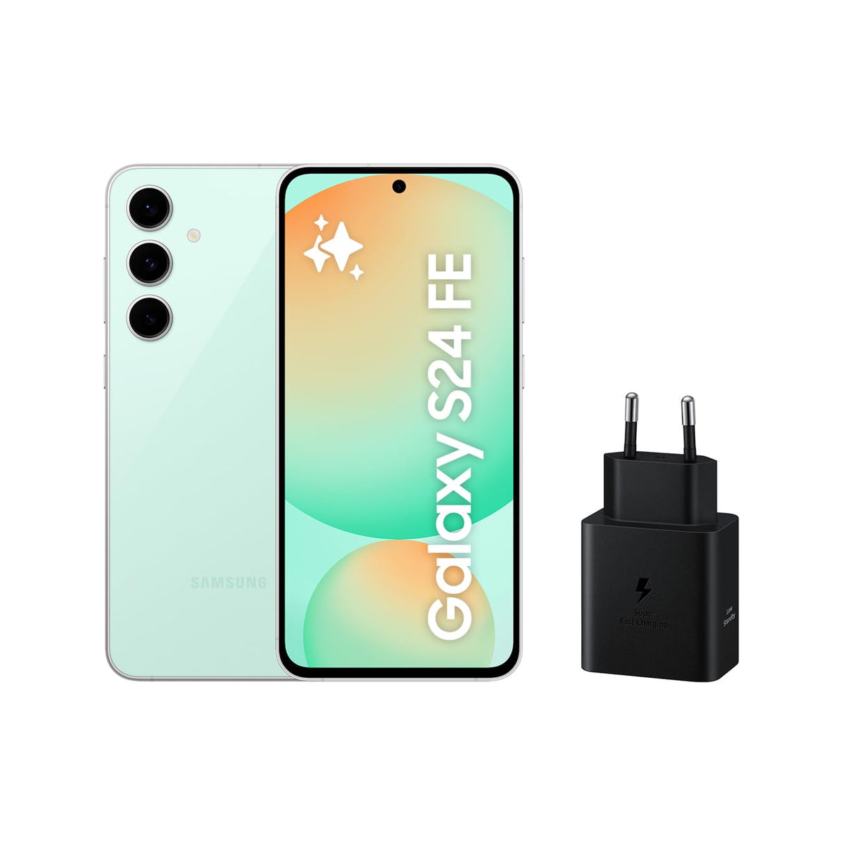 Samsung Galaxy S24 FE 256GB + Cargador - Teléfono Móvil con IA, Smartphone Android, 8 GB RAM, Cámara 50MP, Batería Larga Duración, Libre, Menta (Versión Española)
